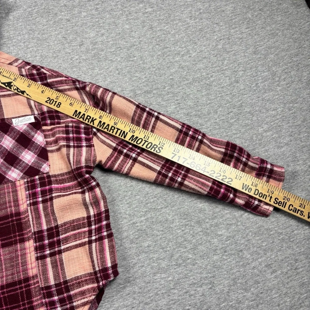 Justice Girls Long Sleeve Pink & Maroon Plaid Flannel Shirt W/Hood Size XS (5/6)